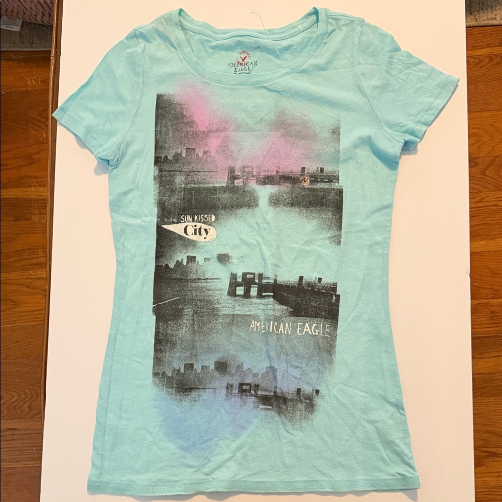 American Eagle Outfitters Aqua Cityscape Tee